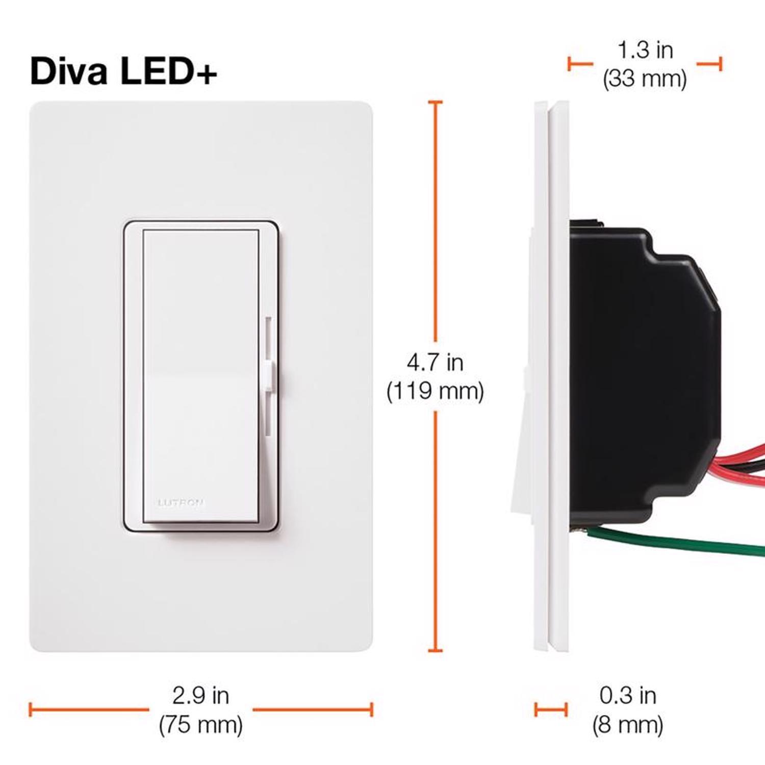 Lutron Diva White 150 W 3-Way Dimmer Switch 1 pk