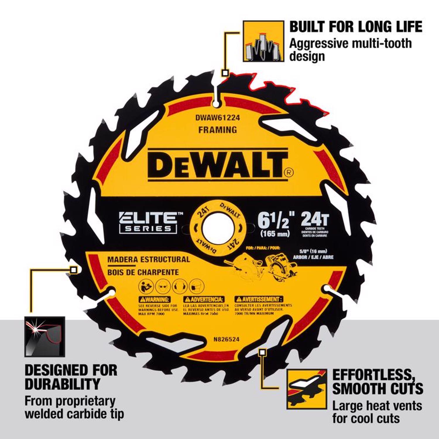 DeWalt Elite Series 6-1/2 in. D X 5/8 in. Carbide Circular Saw Blade 24 teeth 1 pk
