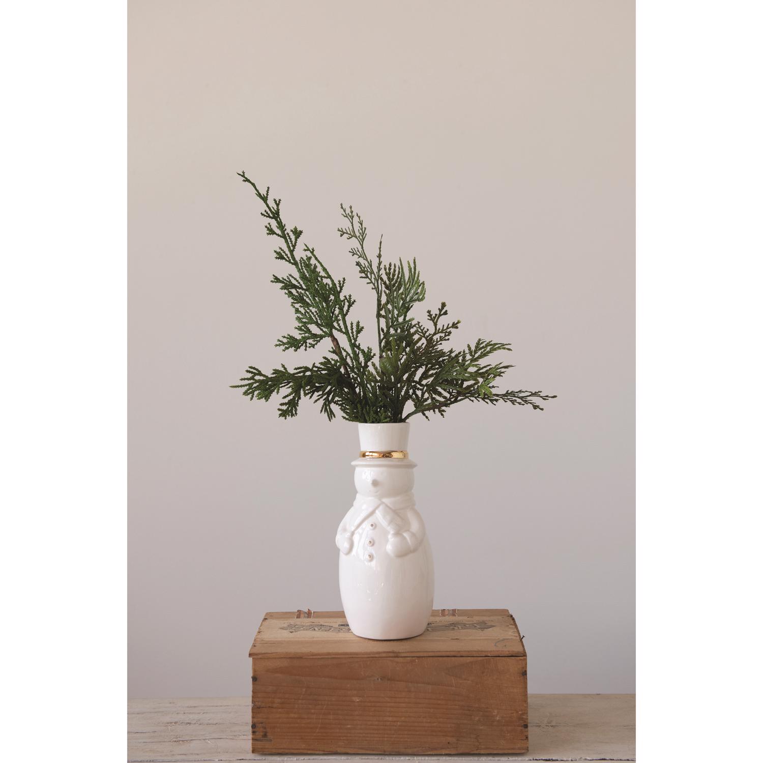 Creative Co-Op White Snowman Vase with Gold Electroplating Indoor Christmas Decor 8 in.