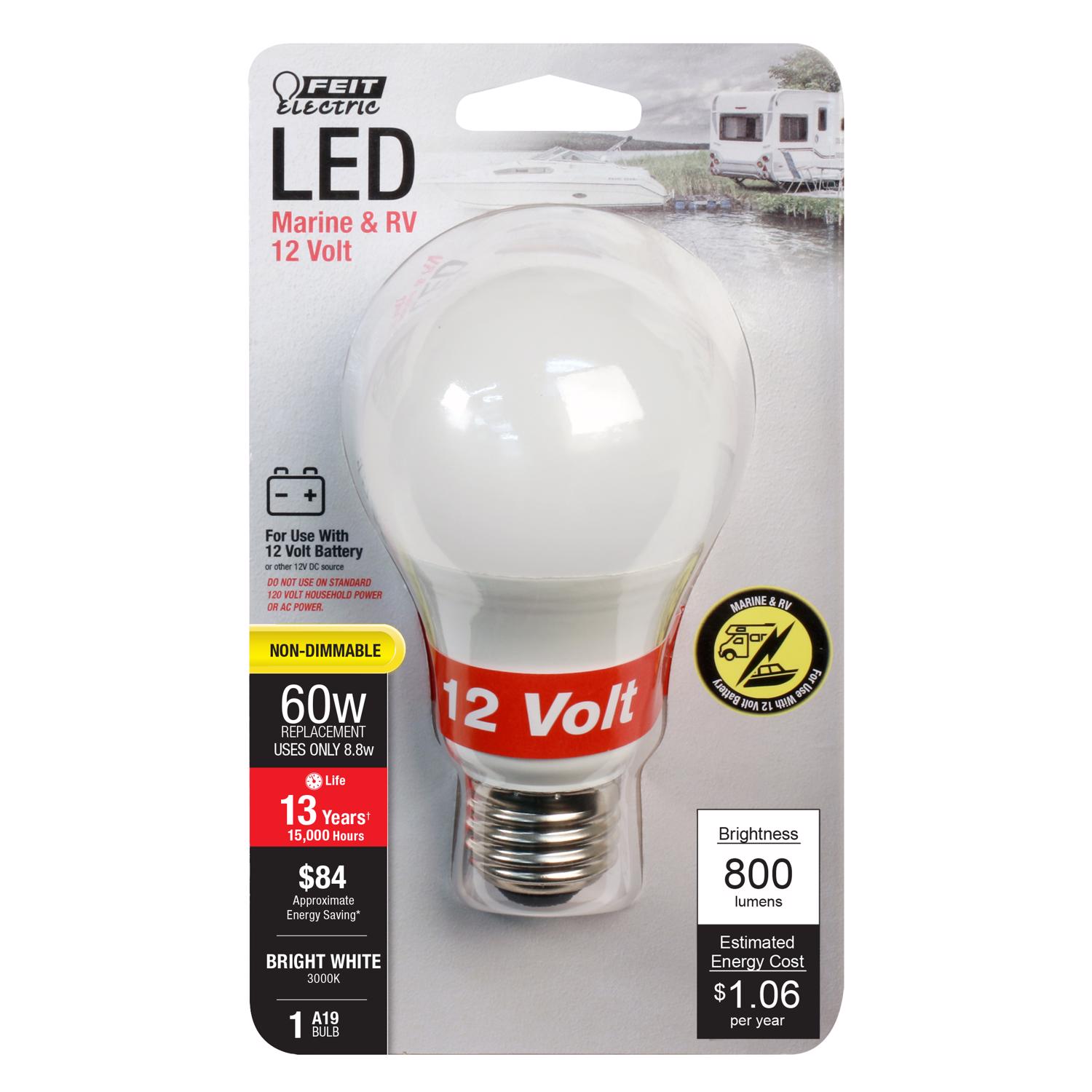 Feit Electric A19 E26 (Medium) LED Bulb Bright White 60 Watt Equivalence 1 pk