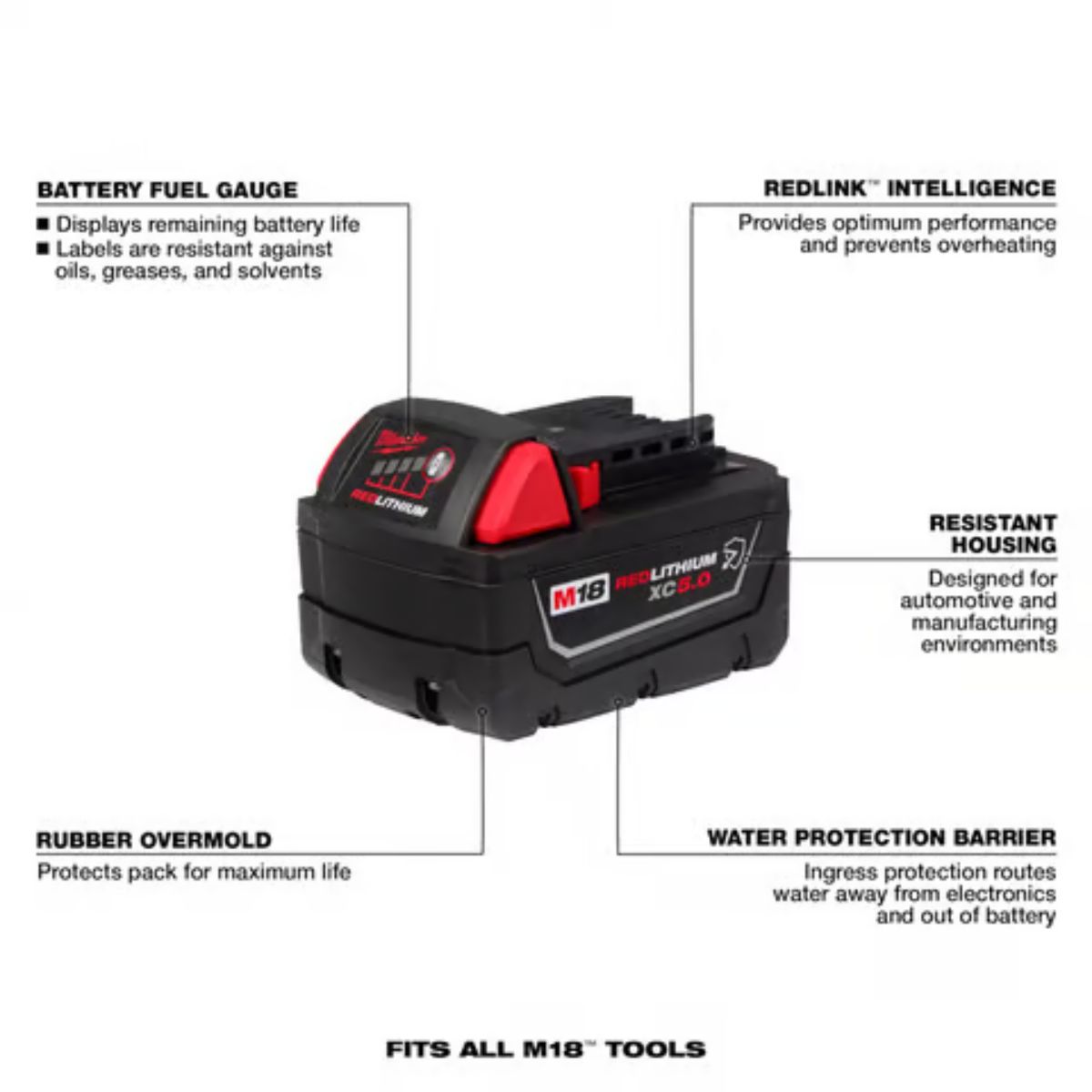 Milwaukee M18 RedLithium 5 Ah Lithium-Ion Battery 1 pack