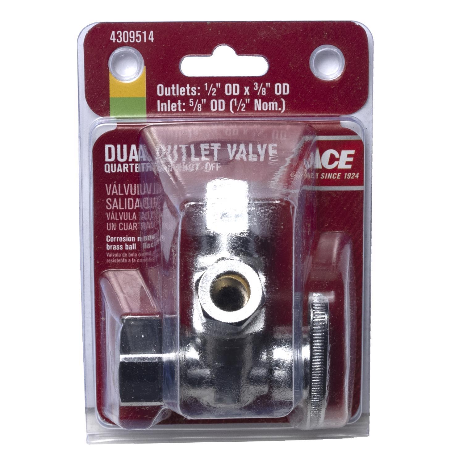 Ace 5/8 in. FPT T X 1/2 in. S Brass Dual Shut-Off Valve
