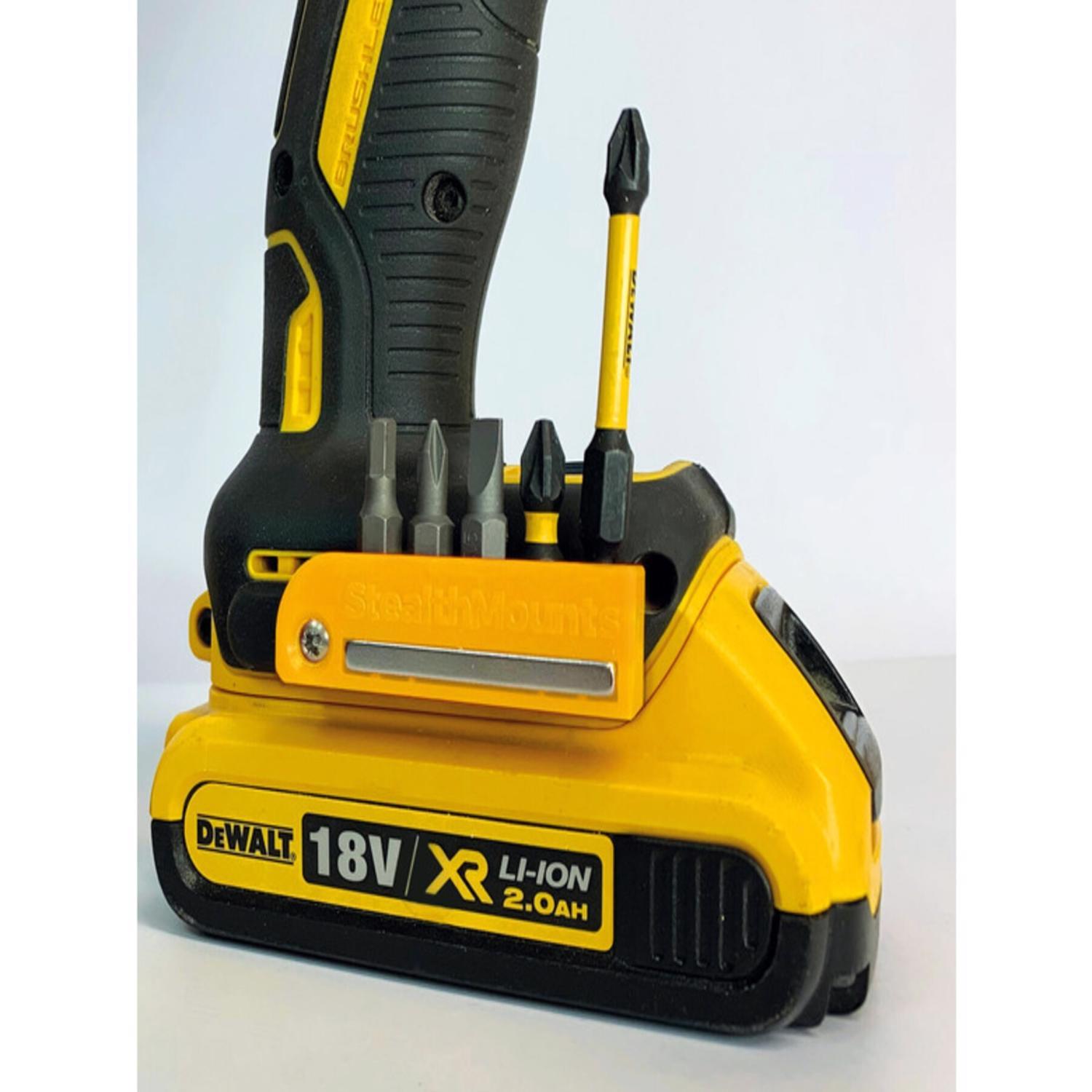 StealthMounts Bit Holders Compatible with DeWalt 20V, Yellow ABS Magnetic Bit Holder 2 pk