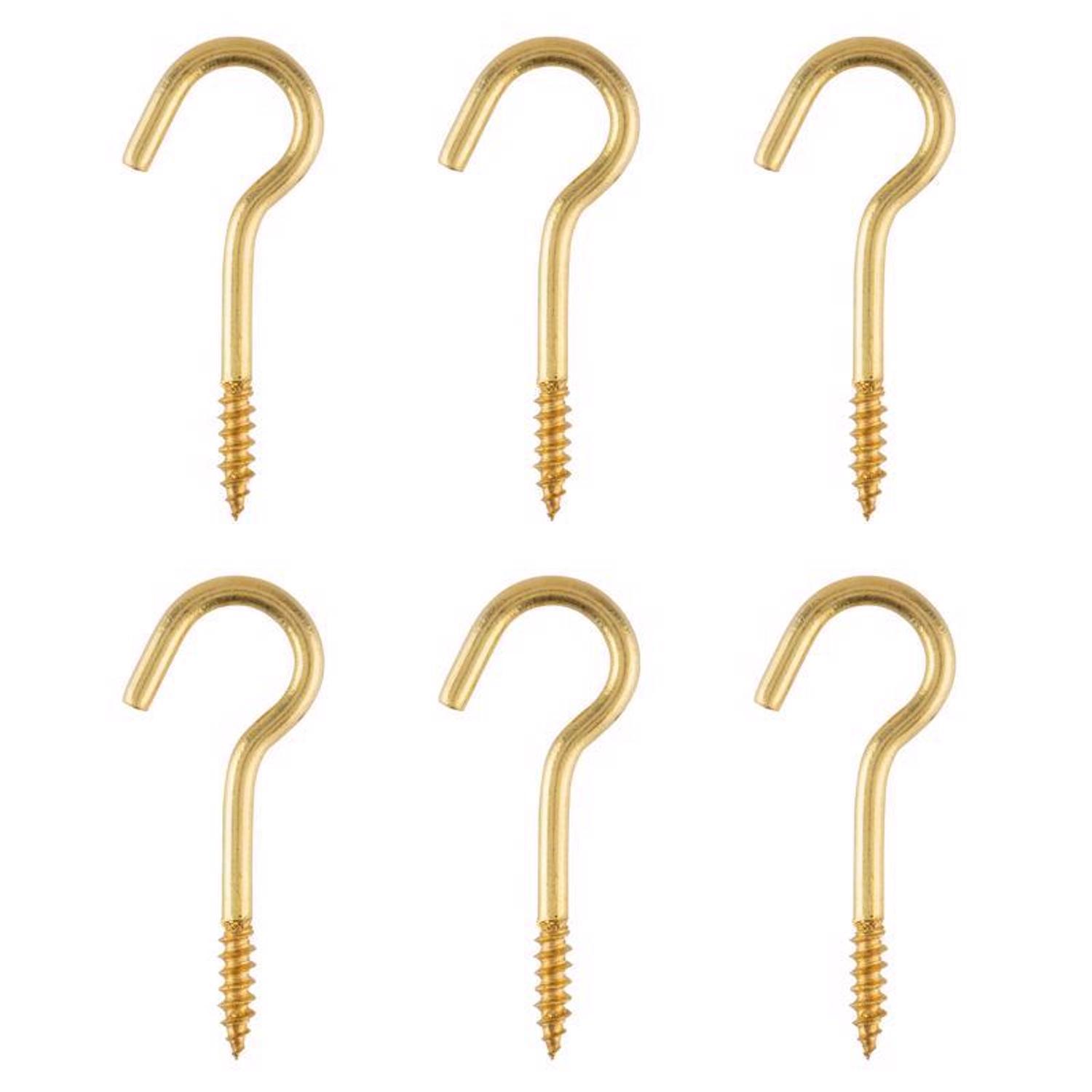 Ace Small Polished Brass Gold Brass 1.6875 in. L Ceiling Hook 15 lb 6 pk