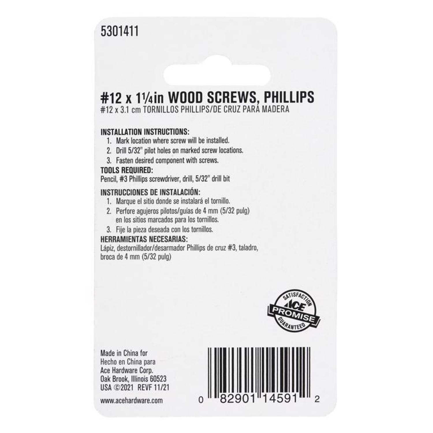 Ace No. 12 X 1-1/4 in. L Phillips Black Coarse Wood Screws 18 pk