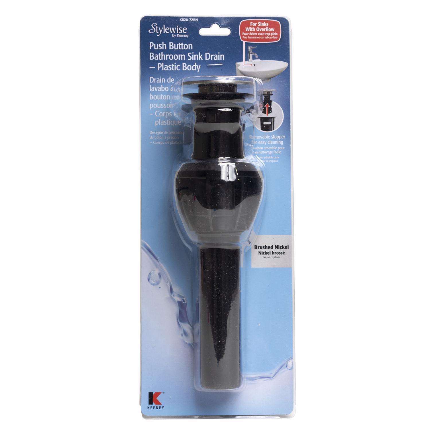 Keeney 1-1/4 in. Brushed Nickel Plastic Push Button Drain with Overflow