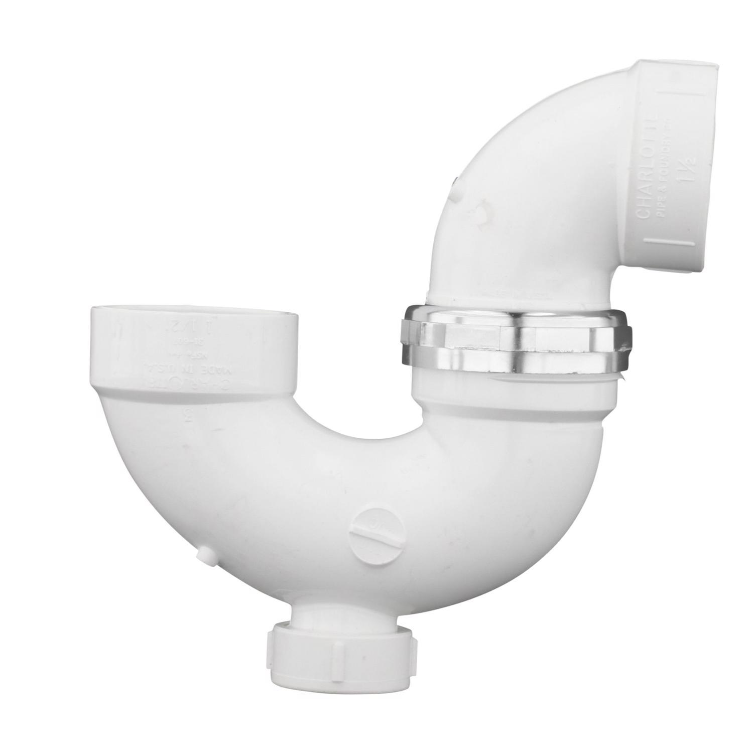 Charlotte Pipe 1-1/2 in. Hub X 1-1/2 in. D Hub PVC P-Trap with Clean Out 1 pk