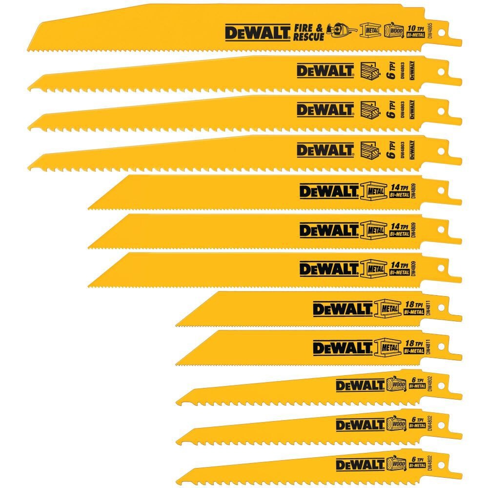 DEWALT Reciprocating Saw Blades Bi-Metal Set With Case 12 Pack