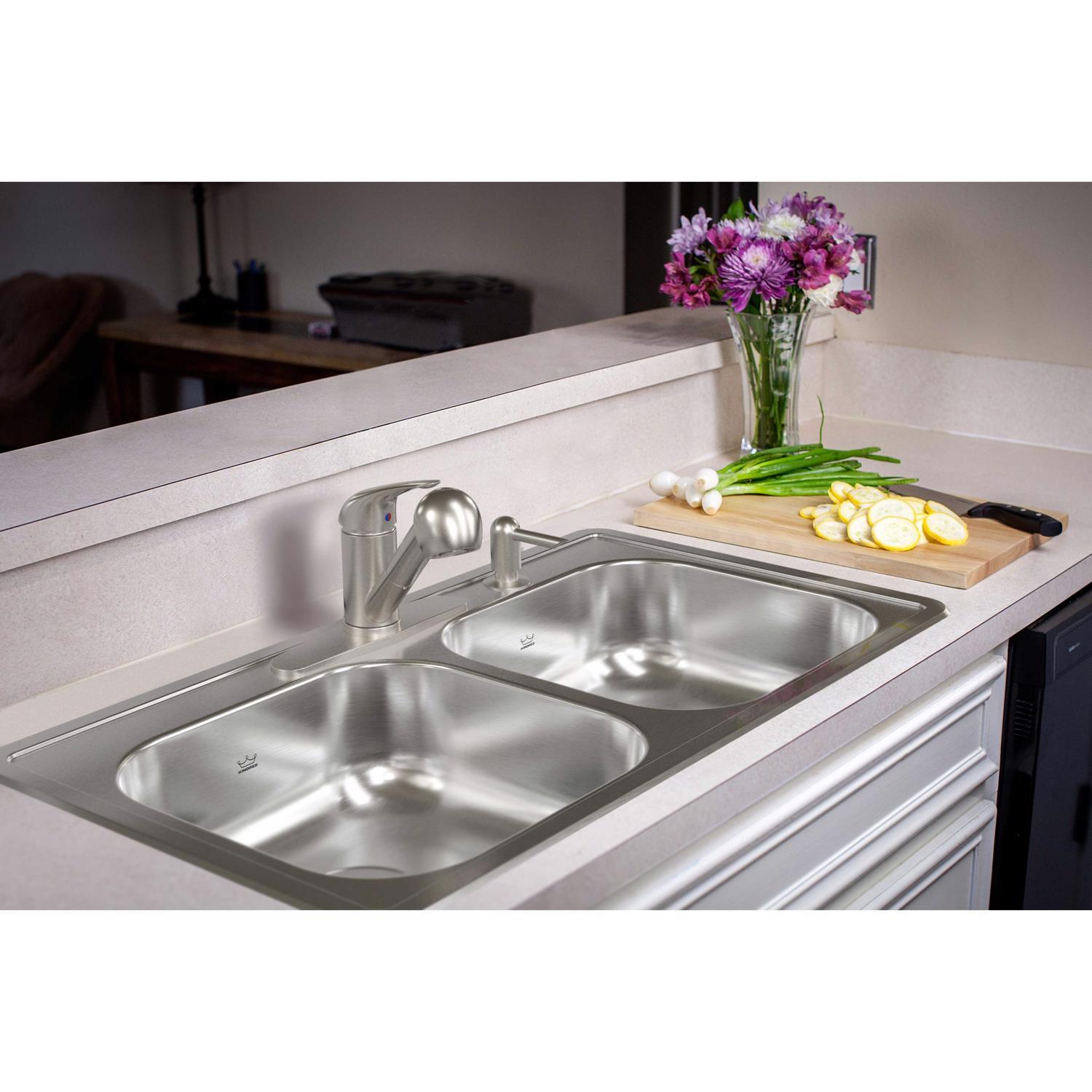 Kindred Stainless Steel Top Mount 33 in. W X 19 in. L Double Bowl Kitchen Sink