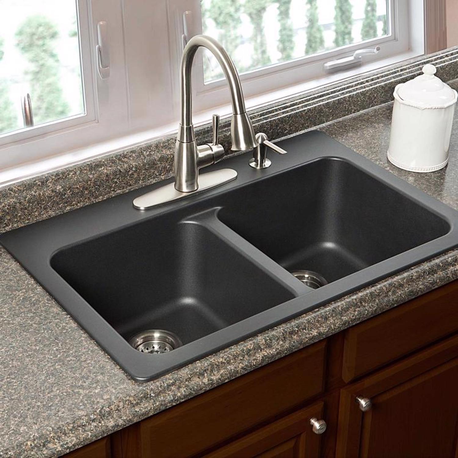 Franke Tectonite Dual Mount 33 in. W X 22 in. L Double Bowl Kitchen Sink Black
