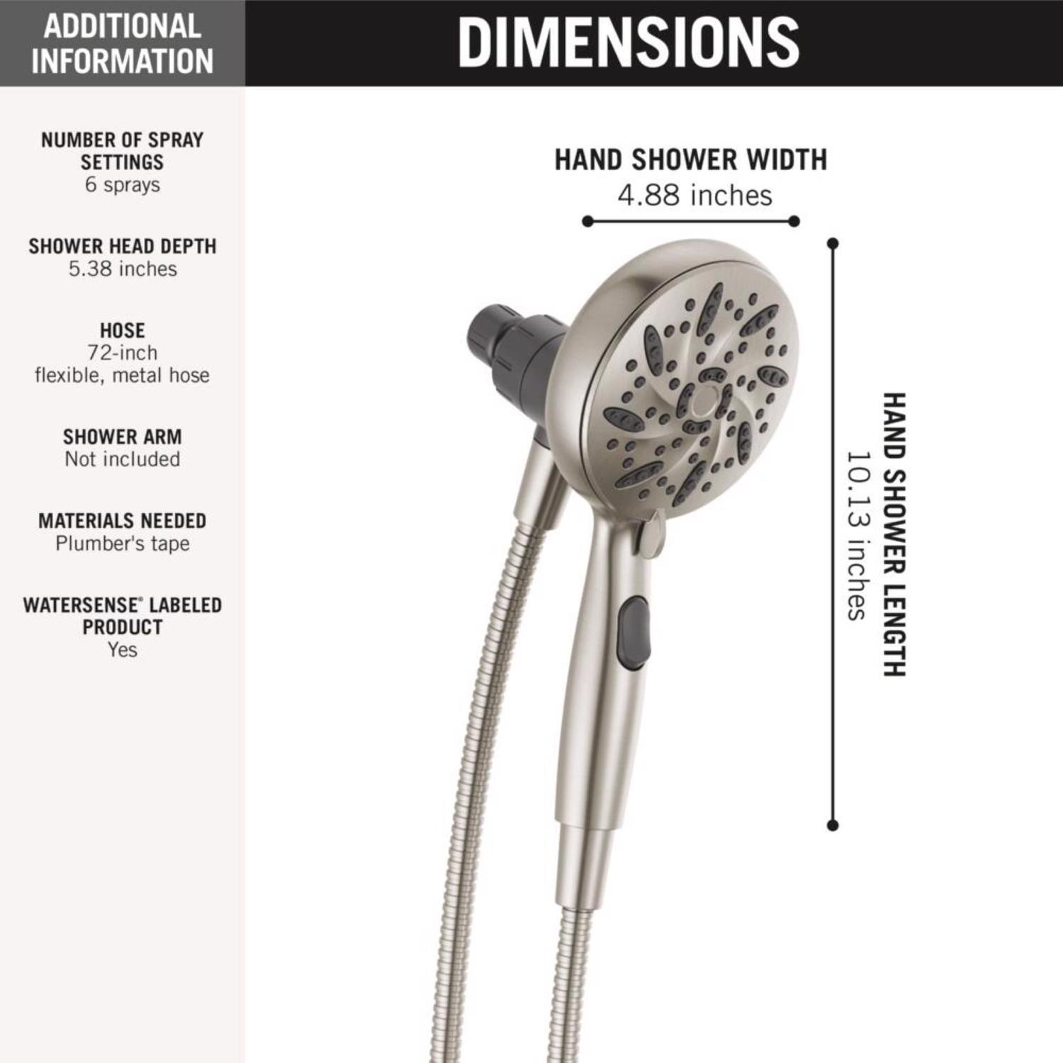 Delta Brushed Nickel ABS Plastic 6 settings Handheld Showerhead 1.75 gpm