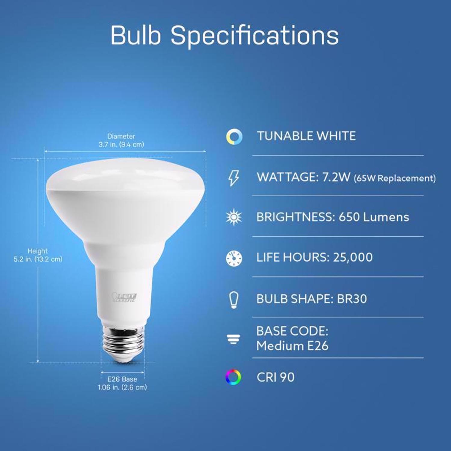 Feit BR30 E26 (Medium) Smart-Enabled LED Bulb Adjustable White 65 Watt Equivalence 1 Pack
