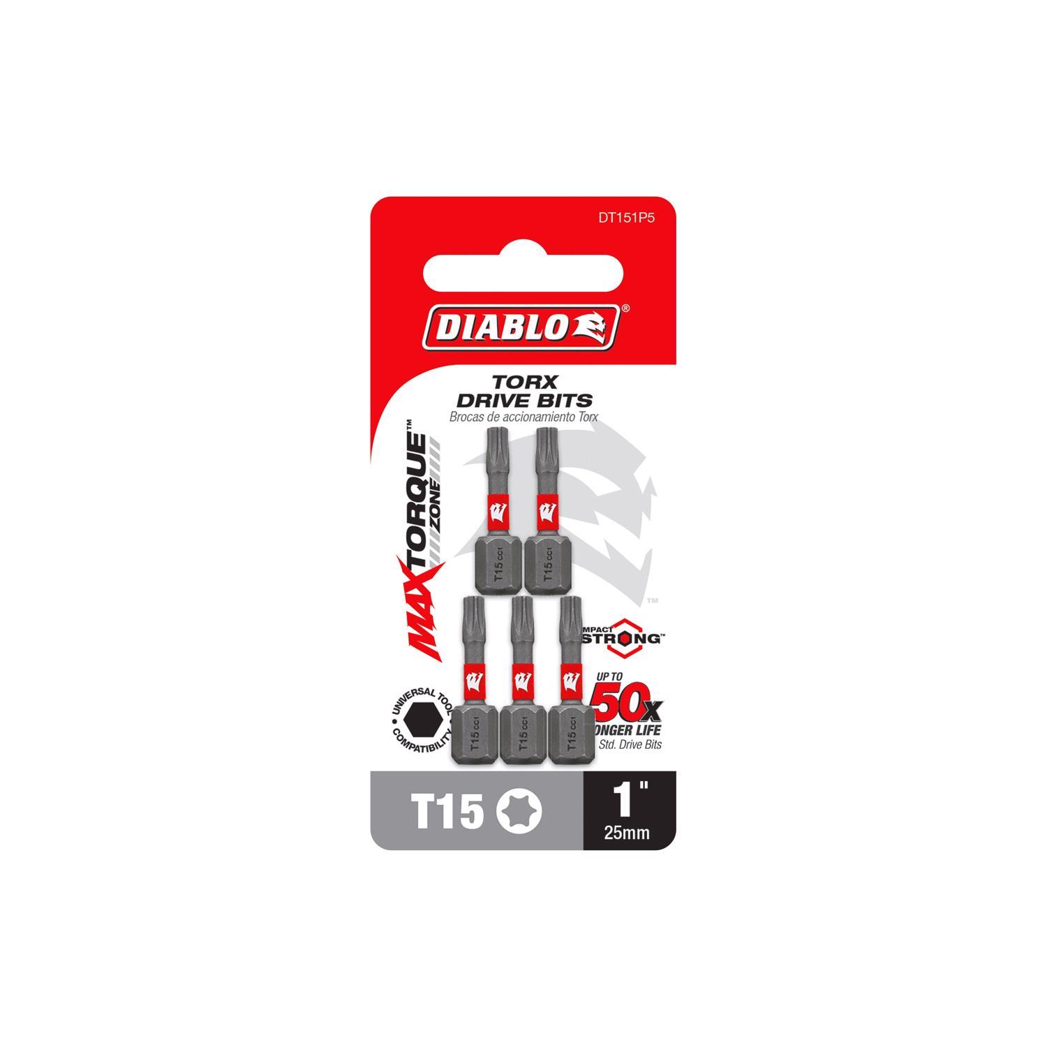 Diablo Torx #15 X 1 in. L Driver Bit Black Oxide 5 pk