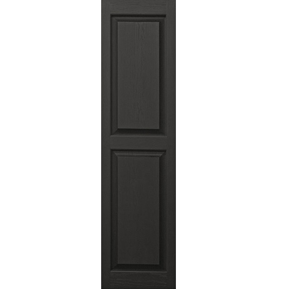 Pontiac Trail Raised Panel Vinyl Shutters 14.5 in. x 59 in. Black Cosmos/Paintable