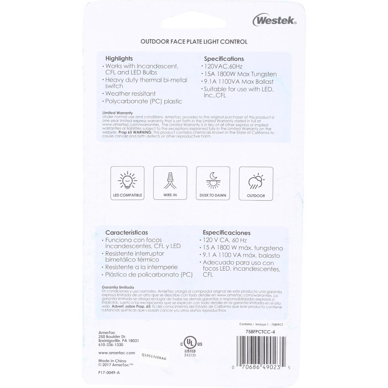 Amertac Gray Photoelectric Light Control 1 pk