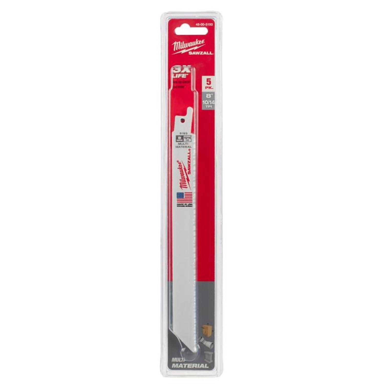 Milwaukee Sawzall 8 in. Bi-Metal Double Duty Upgrade Reciprocating Saw Blade 10/14 TPI 5 pk