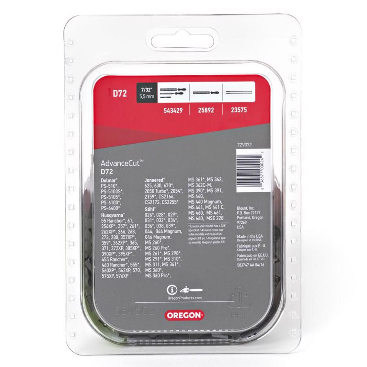 Oregon AdvanceCut D72 20 in. Chainsaw Chain 72 links