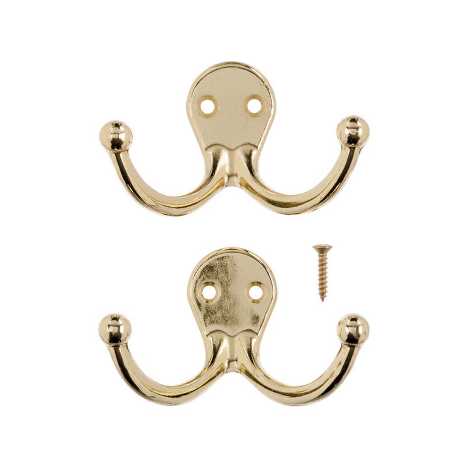 Ace 1-3/4 in. L Bright Brass Yellow Brass Small Double Garment Hook 2 pk