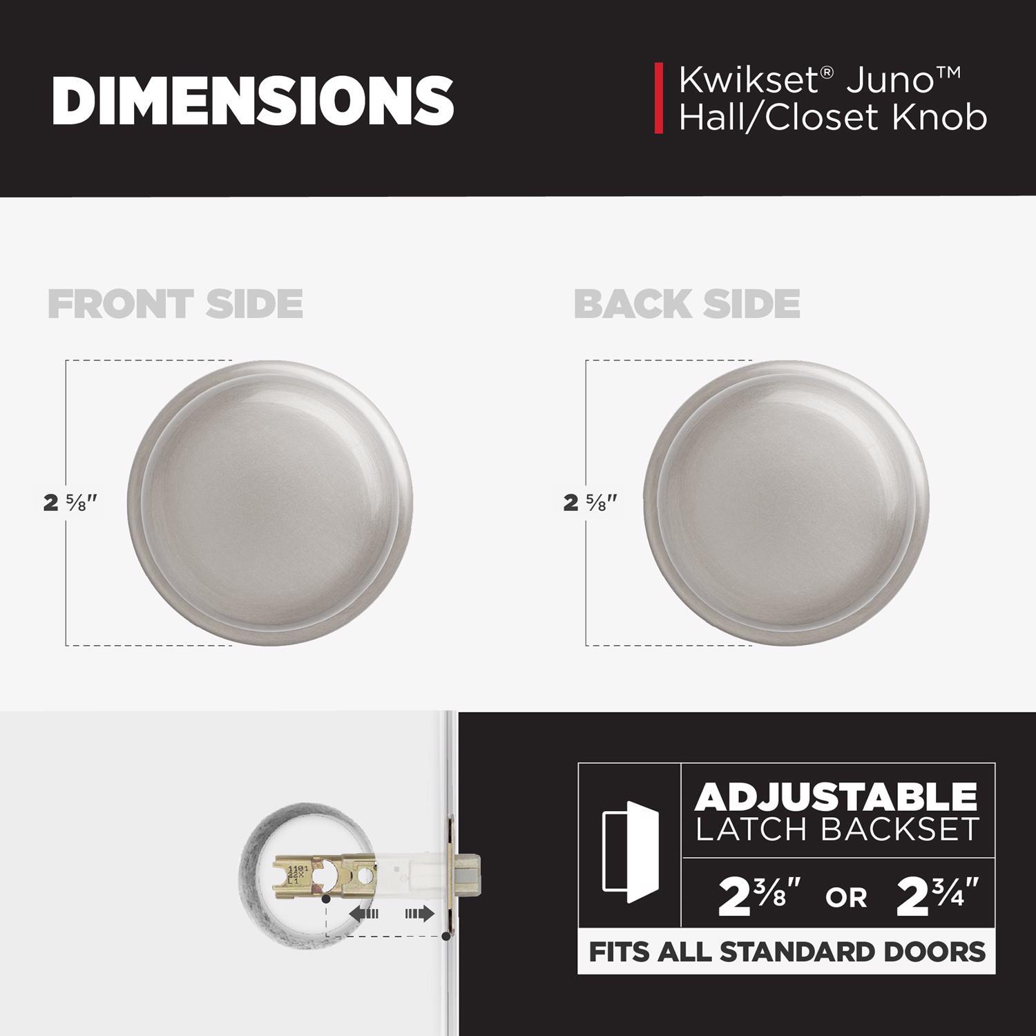 Kwikset Juno Satin Nickel Passage Door Knob 1-3/4 in.