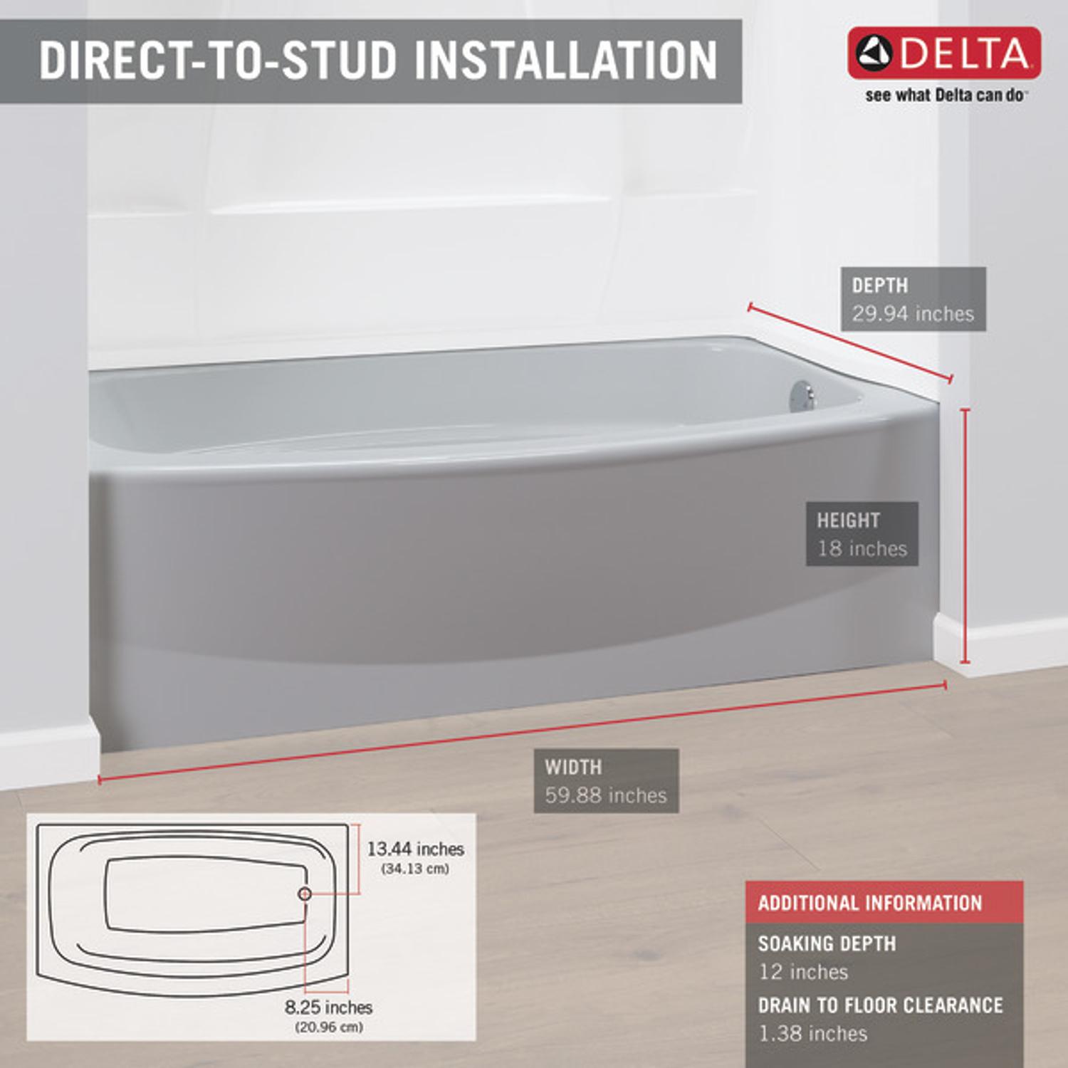 Delta Classic 400 18 in. H X 59-7/8 in. W X 30 in. L White Bathtub