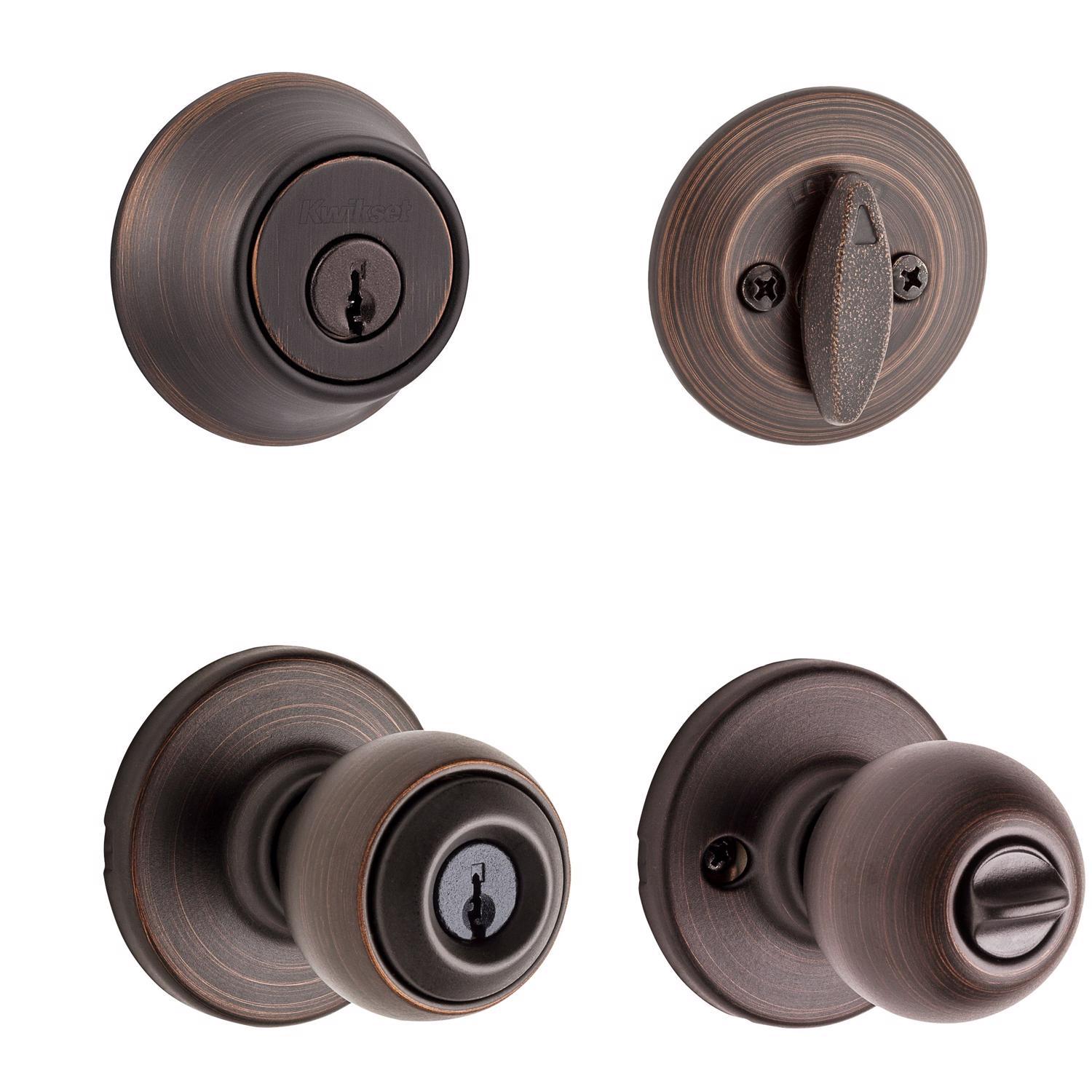 Kwikset Polo Venetian Bronze Deadbolt and Passage Door Knob 1-3/4 in.