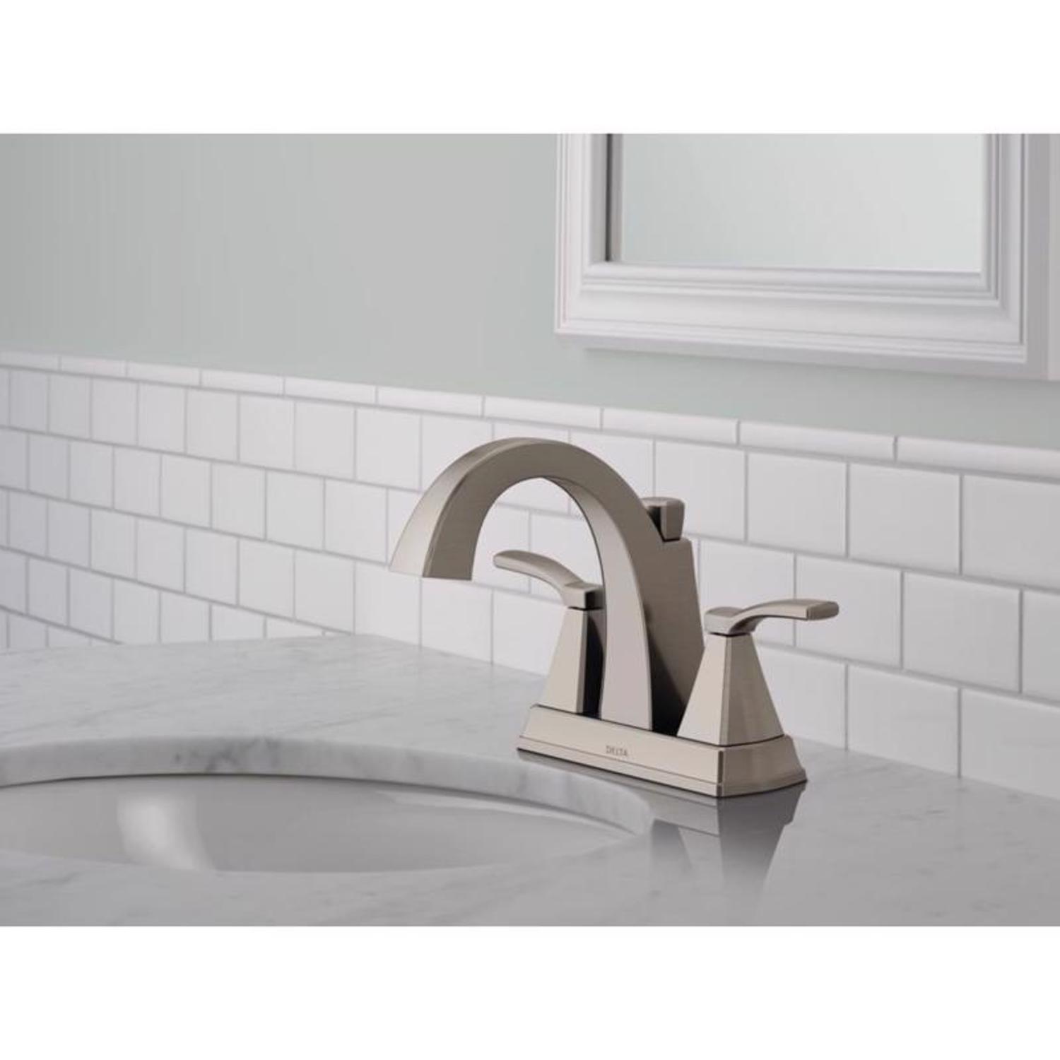 Delta Flynn Stainless Steel Pop-up Bathroom Sink Faucet 4 in.