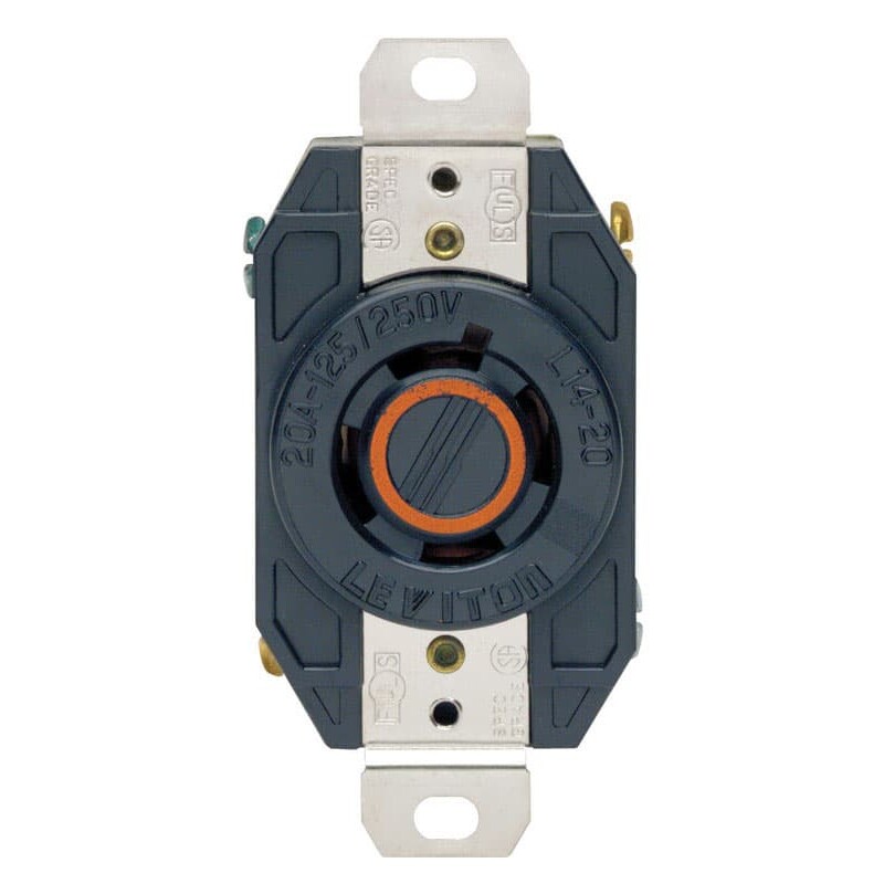 Leviton V-0-MAX 20 amps 125/250 V Single Black Locking Receptacle L14-20R 1 pk