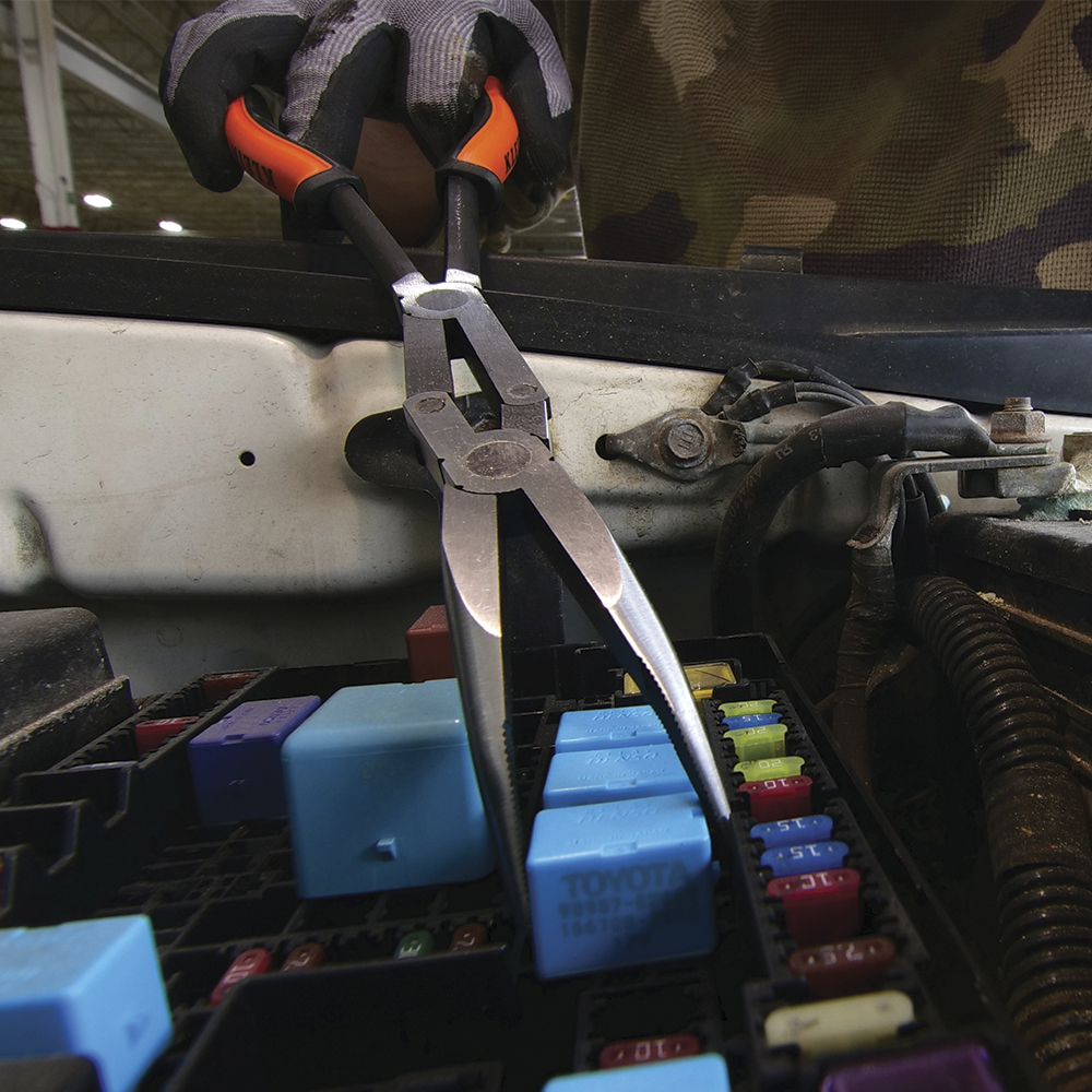 Klein Pliers, Long Reach Needle Nose Pliers, Bent Nose, 13-in.