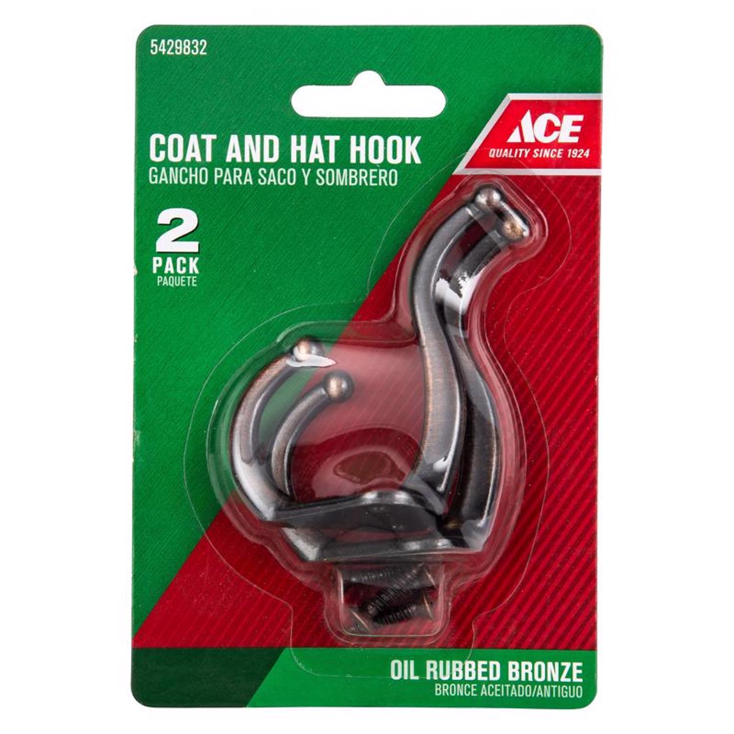Ace 3 in. L Zinc-Plated Silver/White Metal Medium Coat and Hat Hook 2 pk