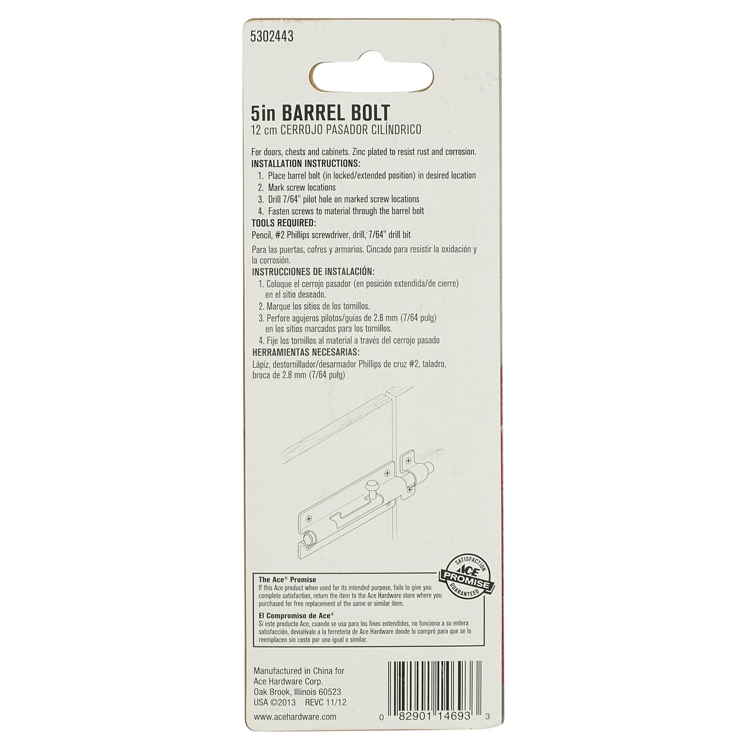 Ace 5 in. L Zinc-Plated Steel Barrel Bolt 1 pk