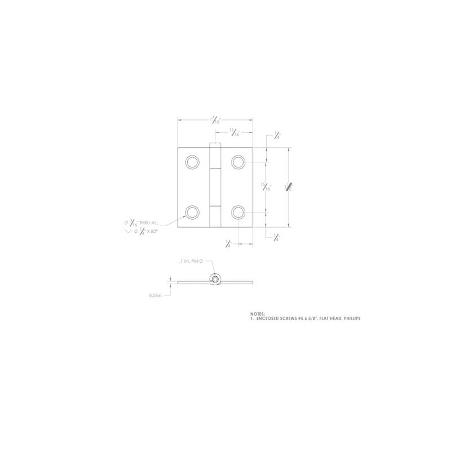 Ace .95 in. W X 1-1/2 in. L Stainless Steel Silver Stainless Steel Narrow Hinge 2 pk
