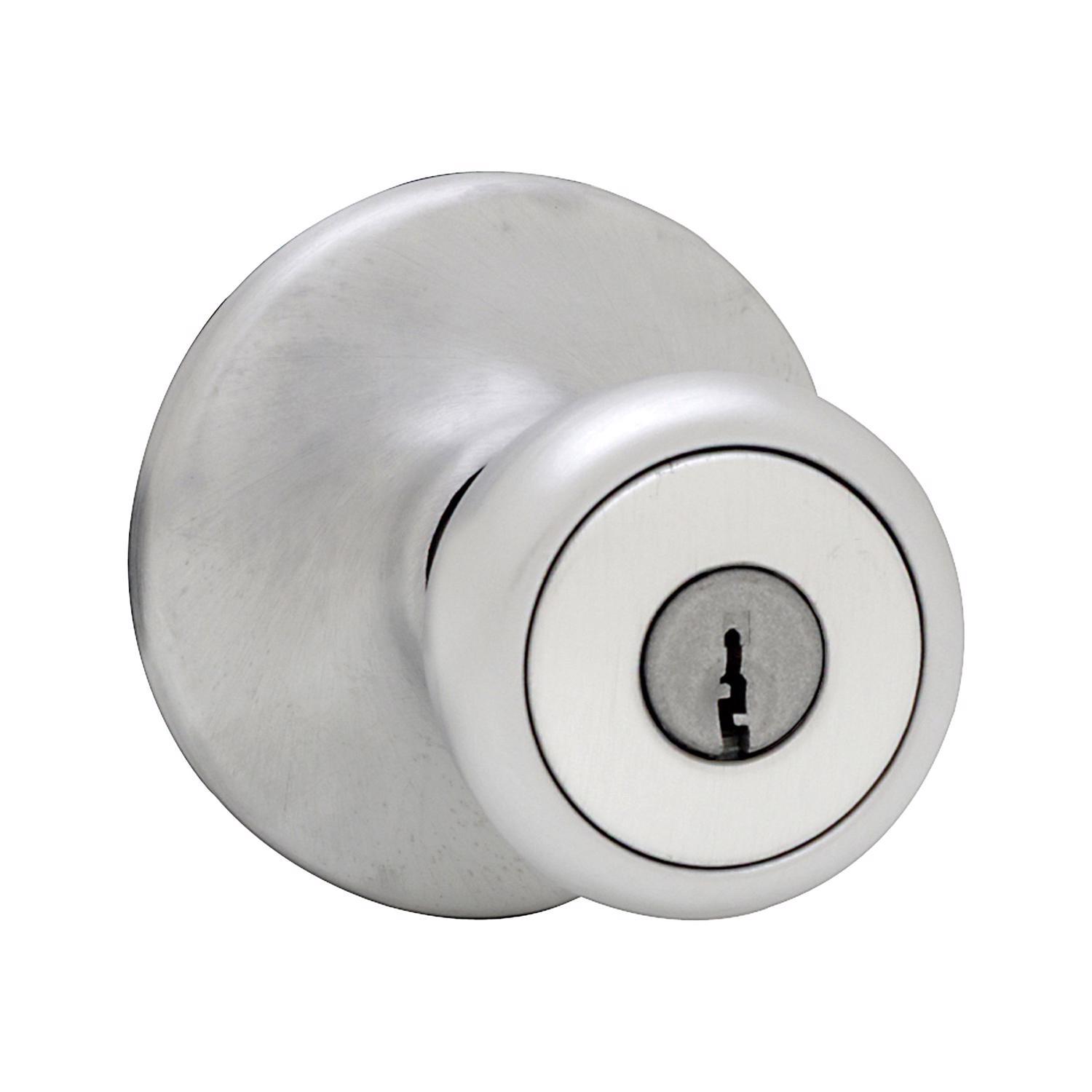 Kwikset Curve Satin Chrome Entry Door Knob 1-3/4 in.