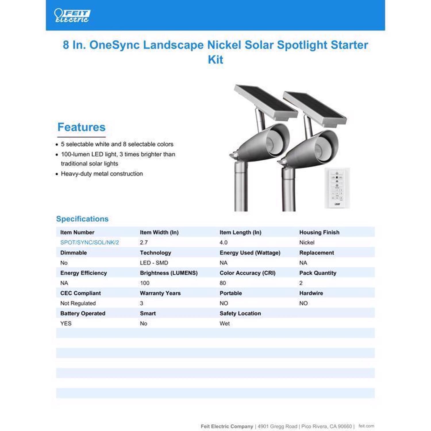 Feit OneSync Dusk to Dawn Solar Powered LED Nickel Spotlight