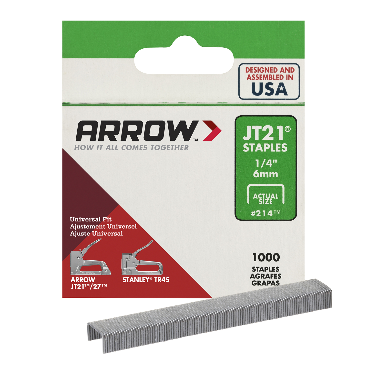 Arrow JT21 7/16 in. W X 1/4 in. L Flat Crown Fine Wire Staples 1000 pk
