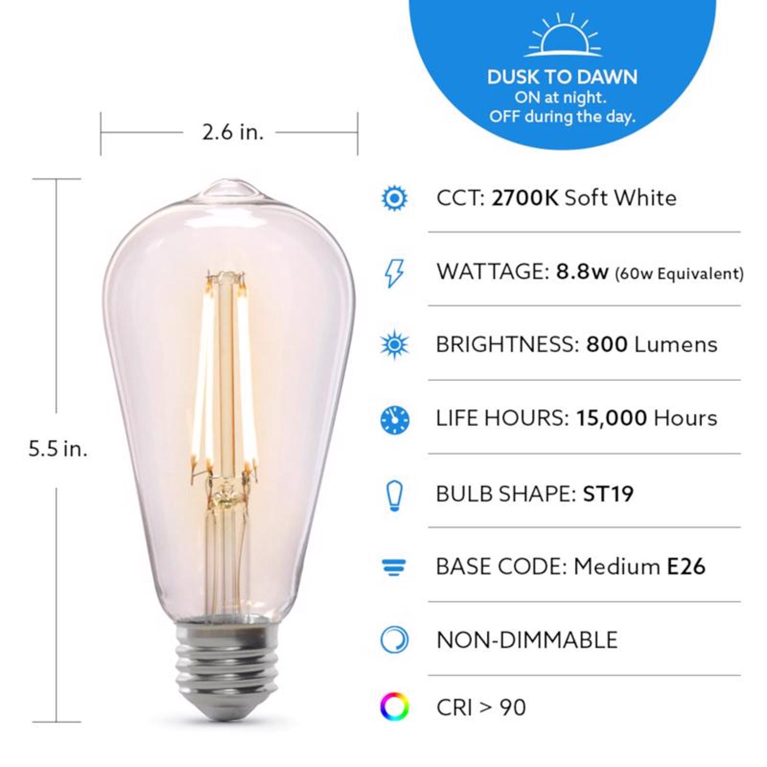 Feit ST19 E26 (Medium) LED Dusk to Dawn Bulb Soft White 60 Watt Equivalence 1 pk