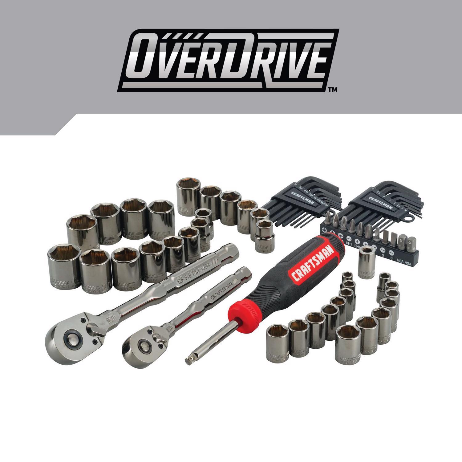 Craftsman OVERDRIVE 1/4 and 3/8 in. drive Metric/SAE 6 Point Mechanic's Tool Set 64 pc