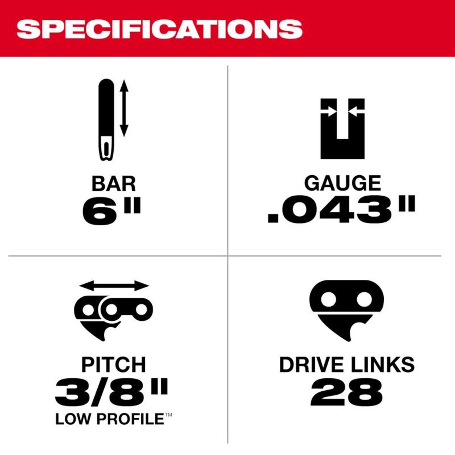 Milwaukee 6 in. Replacement Chainsaw Chain 28 links