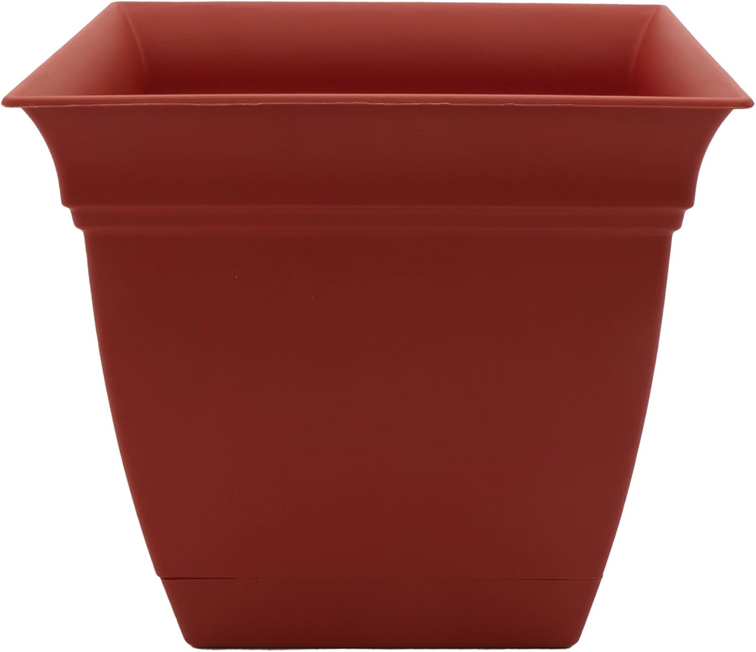 The HC Companies Eclipse Square Plastic Planter w/ Attached Saucer - Outdoor & Indoor Plant Pot with Drainage Holes - Lightweight, UV-Resistant Plastic Pots For Plants (12 in. Clay, Pack of 1)