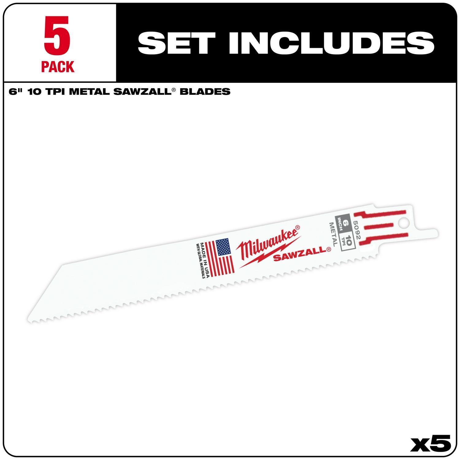 Milwaukee Sawzall 6 in. Bi-Metal Double Duty Upgrade Reciprocating Saw Blade 10 TPI 5 pk