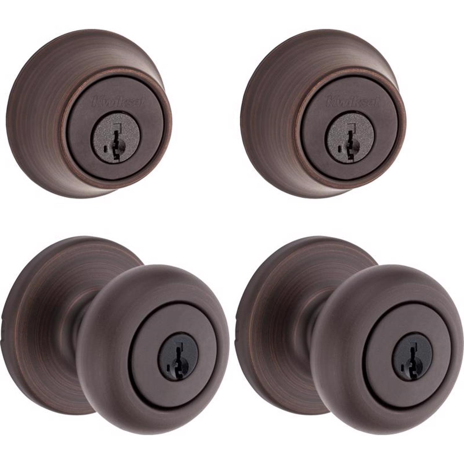 Kwikset SmartKey Security Cove Venetian Bronze Deadbolt and Entry Door Knob KW1 2-3/4 in.