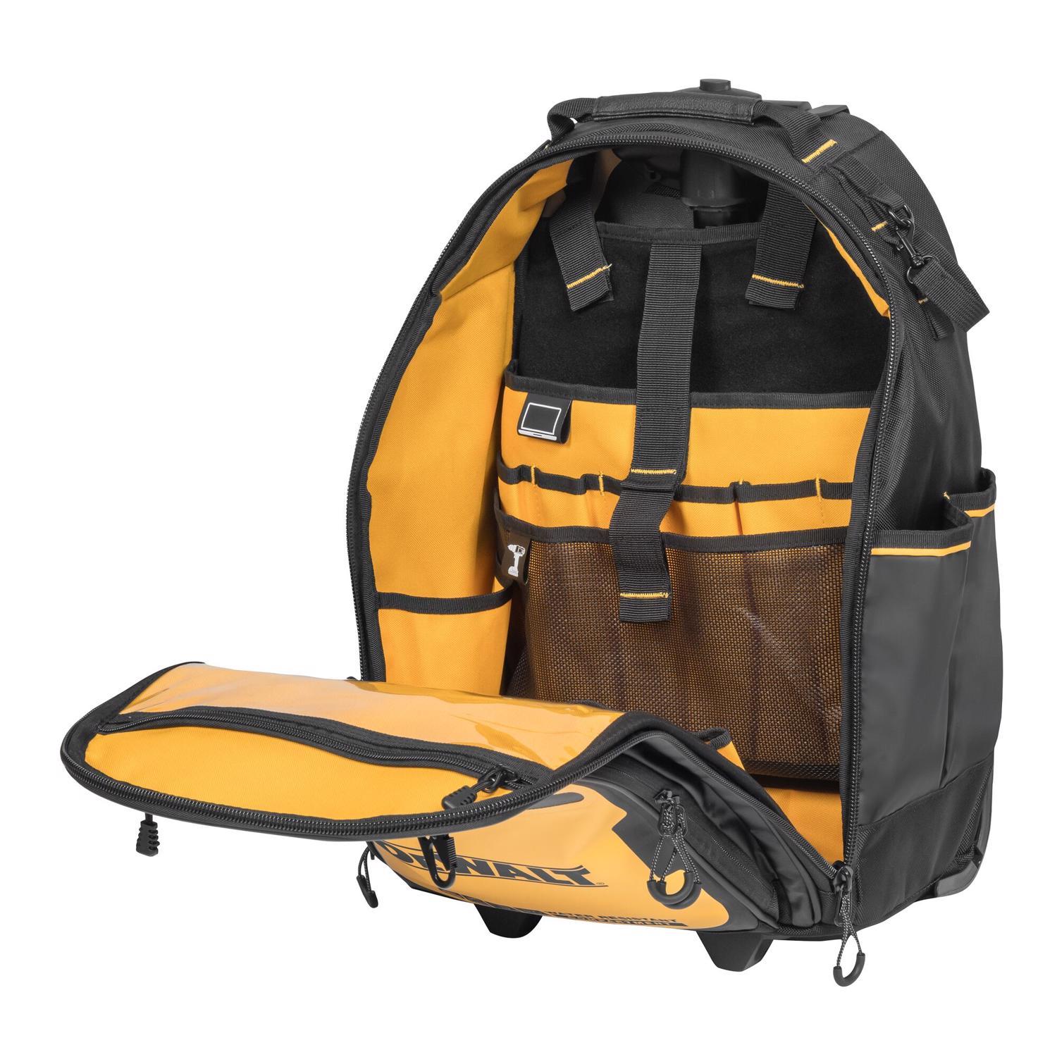 DEWALT Polyester/Tarpaulin Pro Backpack on Wheels Tool Bag 46 pocket Black/Yellow 1 pc