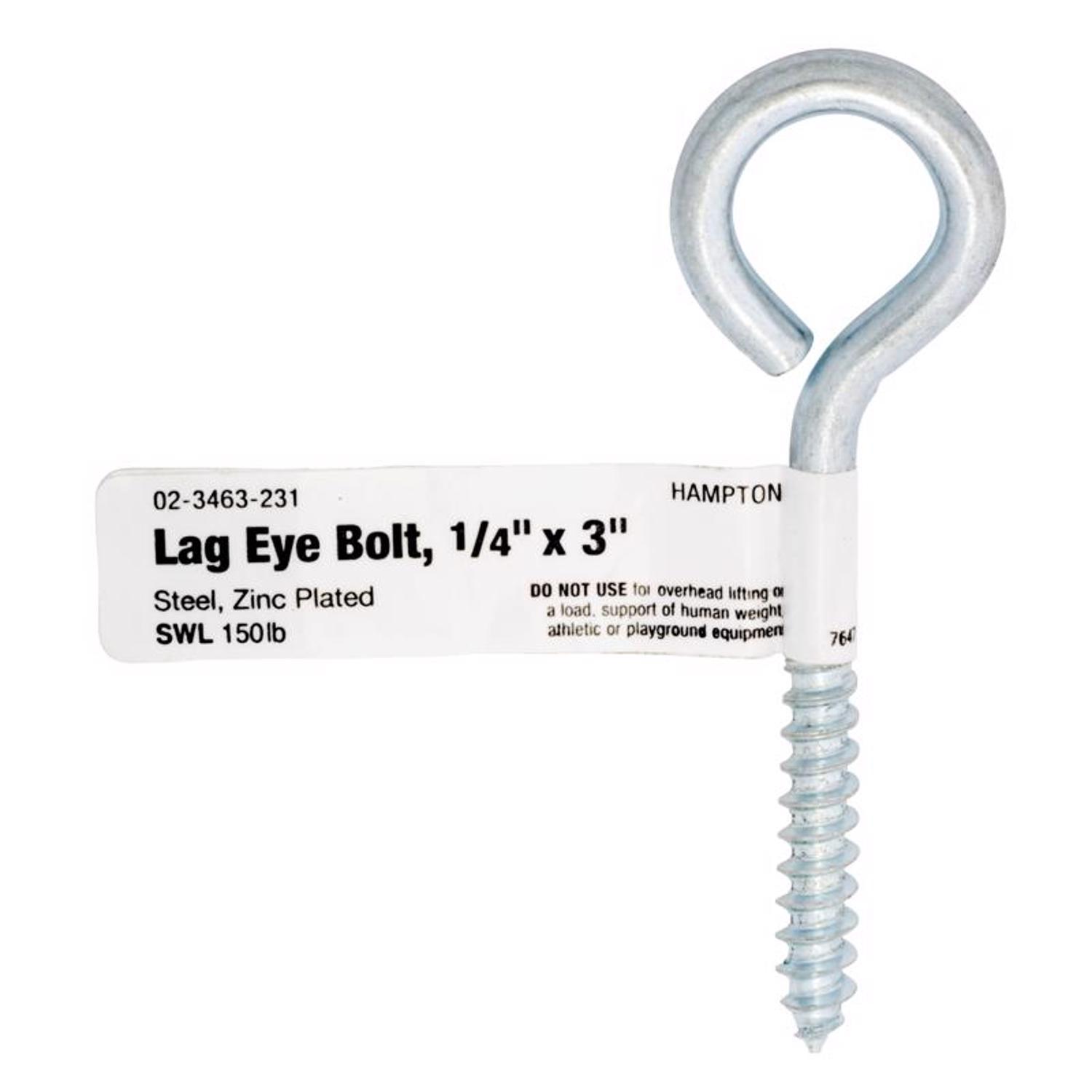 Hampton 1/4 in. X 3 in. L Zinc-Plated Steel Lag Thread Eyebolt