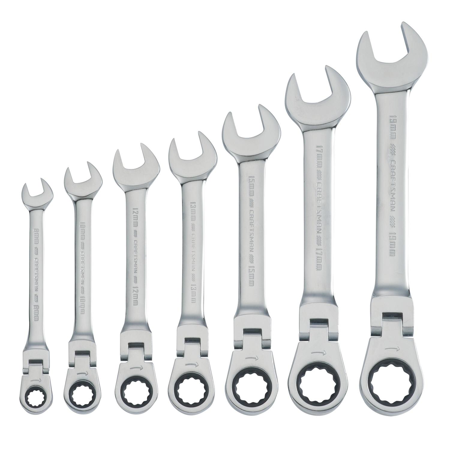 CRAFTSMAN Metric Reversible Ratcheting Flex Head Combination Wrench Set 7 pc