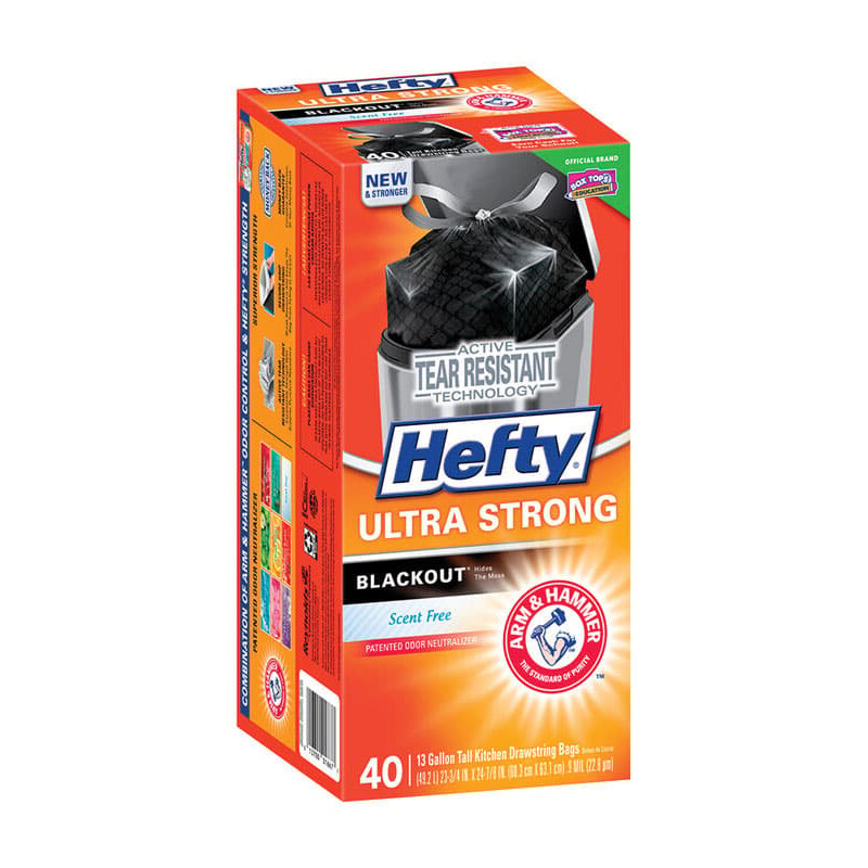 Hefty Ultra Strong 13 gal No Scent Kitchen Trash Bags Drawstring 40 pk