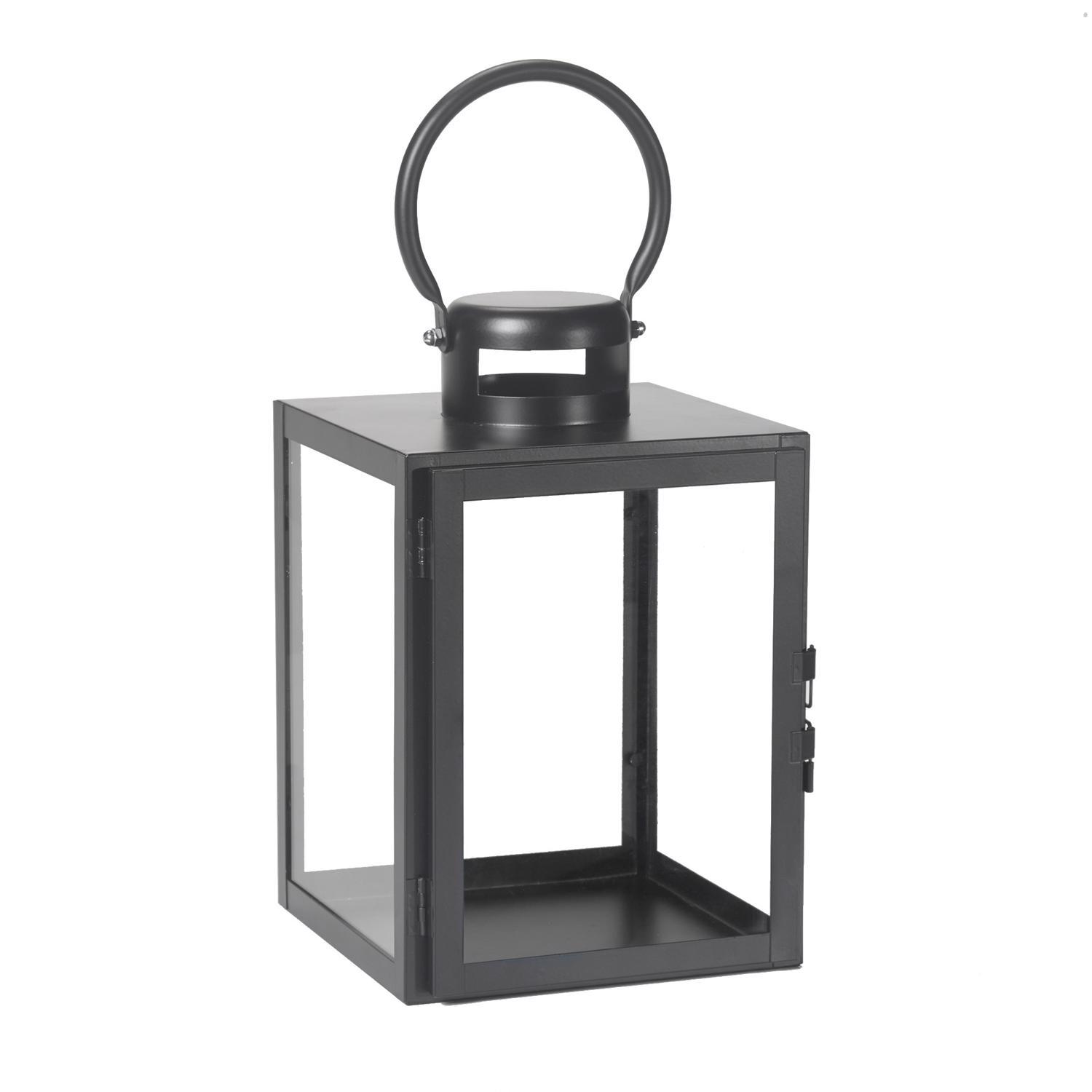 Smart Living 11 in. One Mantle Glass/Metal Huntington Black Lantern