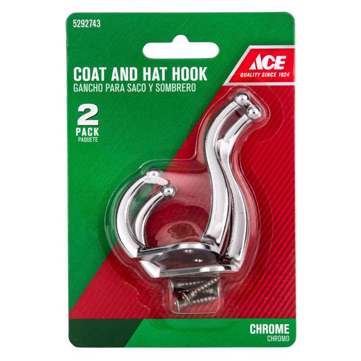 Ace 3 in. L Chrome Silver Metal Small Coat and Hat Hook 2 pk