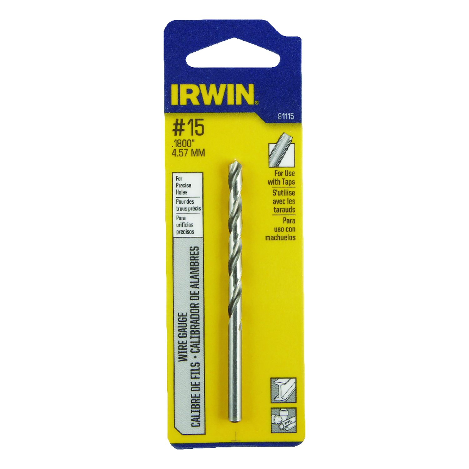 Irwin #15 X 3-3/8 in. L High Speed Steel Wire Gauge Bit 1 pc