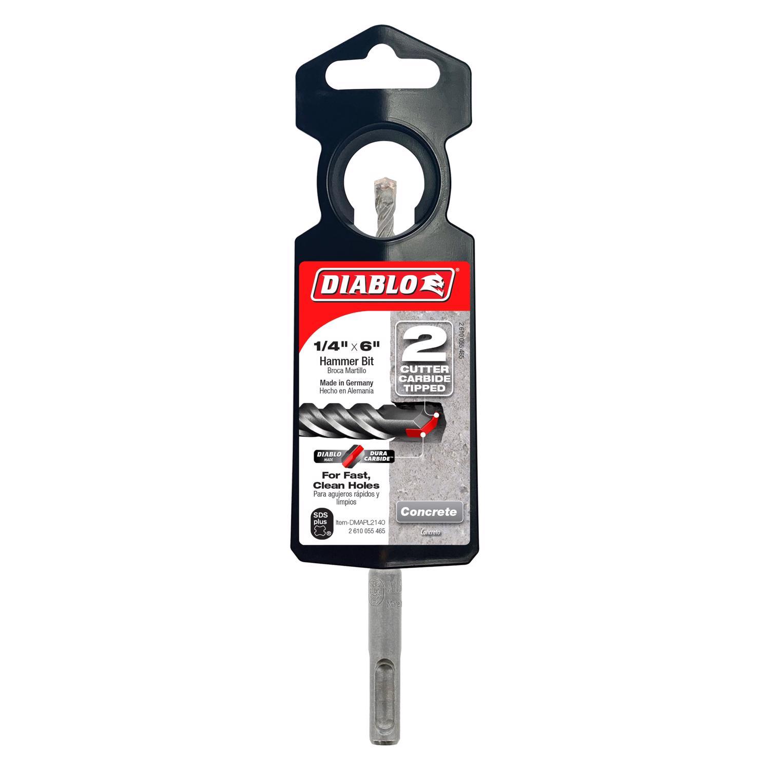Diablo 1/4 in. X 6 in. L Carbide Tipped 2-Cutter Hammer Drill Bit SDS-Plus Shank 1 pk