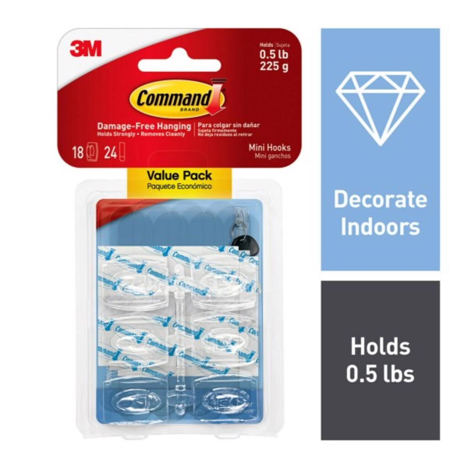 3M Command Mini Plastic Hook 1.08 in. L 18 pk