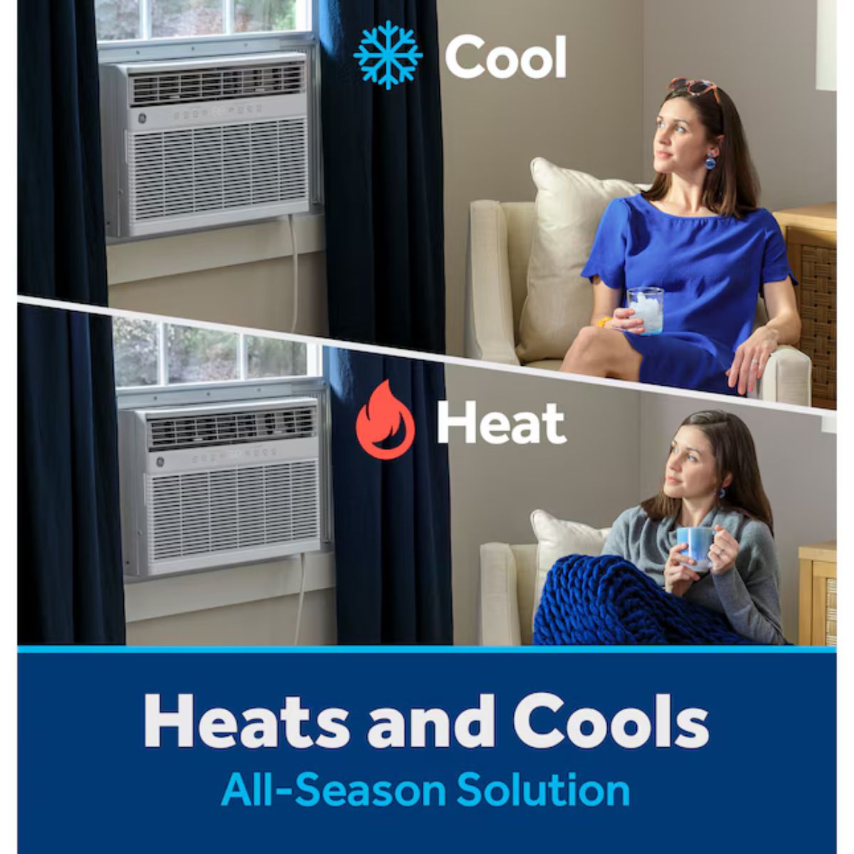 GE Large Room Window Air Conditioner with Heater, Remote Included ( 115-Volt, 11000-BTU )